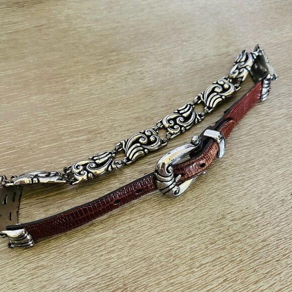 Brighton Vintage 90s Brown Leather Silver Link Belt S main image 8